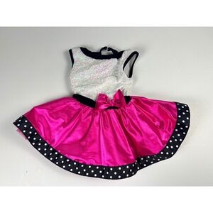 Weissman‎ Dance Costume XSC Sequin Top Pink Skirt Polka Dot Ribbon Girls